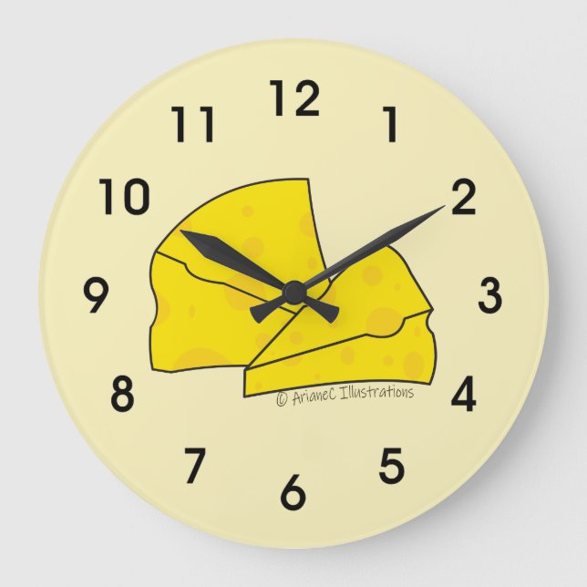 Grande Horloge Ronde Swiss Cheese Doodle Yellow Kitchen Clock (Recto)