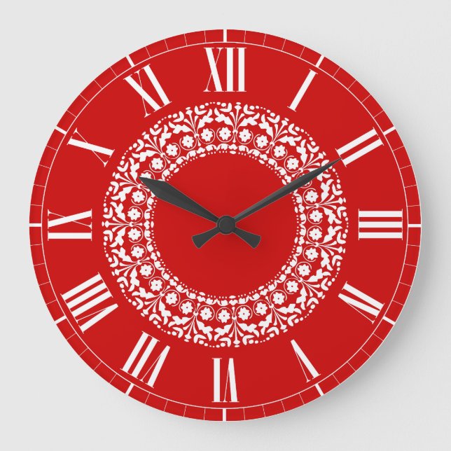 Grande Horloge Ronde Swiss Country Red and White Elegant Kitchen Clock (Recto)