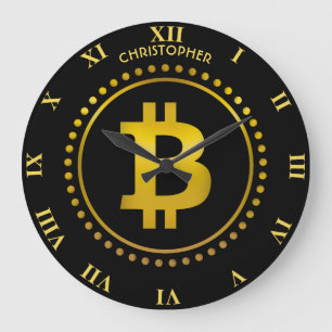 Grande Horloge Ronde Symbole Bitcoin doré Cryptodevise HODL Funny