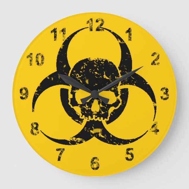 Grande Horloge Ronde Symbole de bioaléa de Grunge et crâne (Recto)