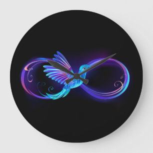 Grande Horloge Ronde Symbole de Neon Infinity par Glowing Hummingbird