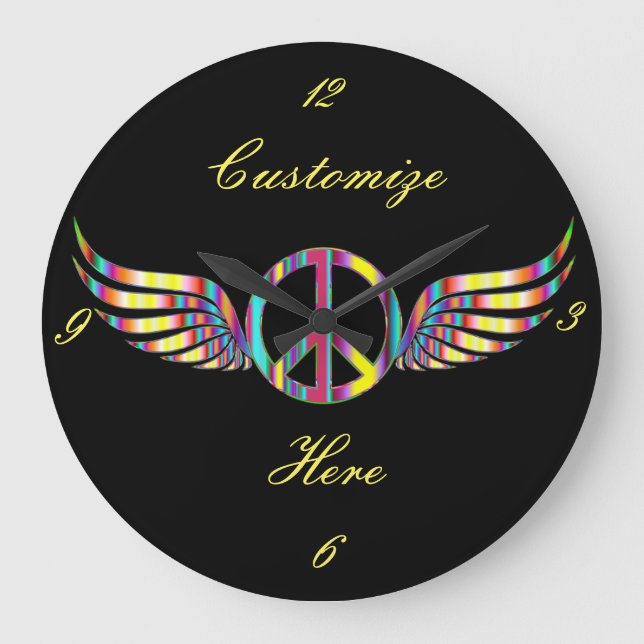 Grande Horloge Ronde Symbole de paix hippie à ailes Thunder_Cove (Recto)