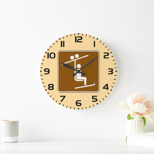 Grande Horloge Ronde Symbole de Télésiège Icône Rustique de Sports d'Hi