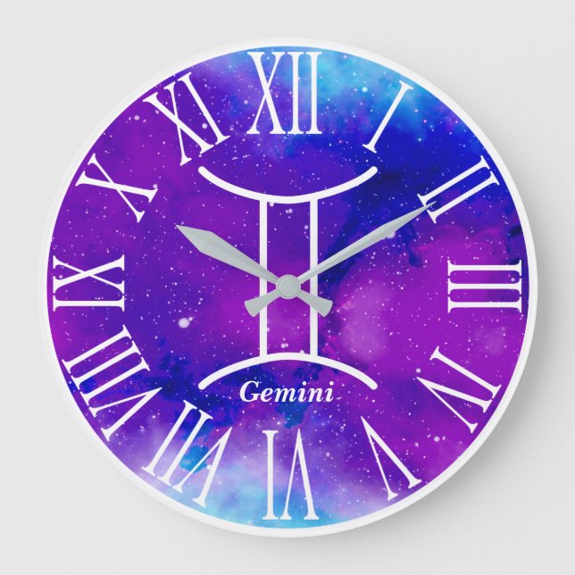 Grande Horloge Ronde Symbole de Trendy Zodiac Nebula Gemini (Recto)