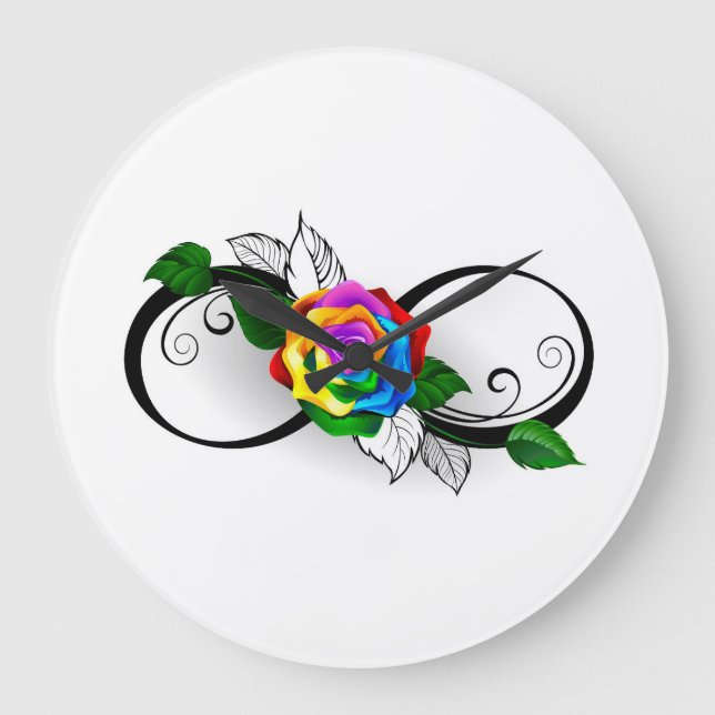 Grande Horloge Ronde Symbole d'infini avec Rose arc-en-ciel (Recto)