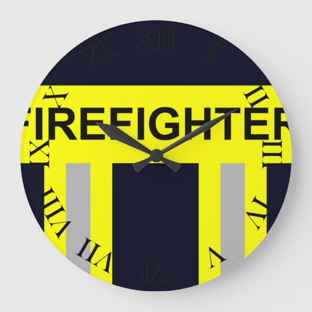 Grande Horloge Ronde Symbole Feuerwehr Uniforme Blau Große Wanduhr (Recto)
