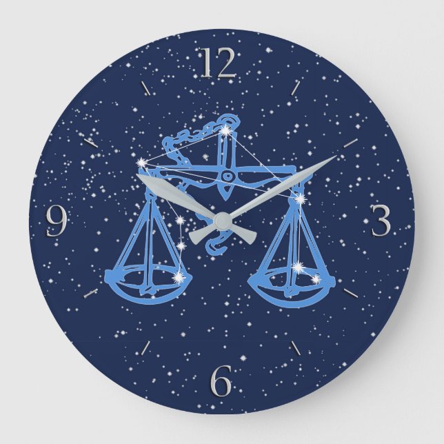 Grande Horloge Ronde Symbole Libra Constellation et Zodiac avec étoiles (Recto)
