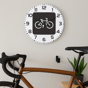 Grande Horloge Ronde Symbole minimaliste de vélo noir et blanc