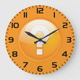 Grande Horloge Ronde Symbole moderne gras point d'interrogation orange