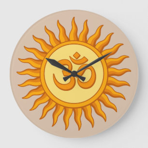 Grande Horloge Ronde Symbole Om dans le soleil radiant Spirituel Hindou