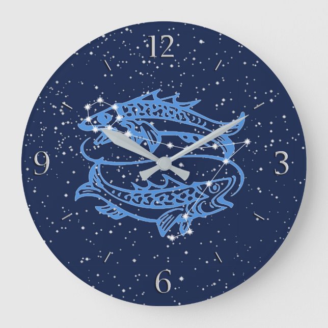 Grande Horloge Ronde Symbole Poissons Constellation et Zodiaque avec ét (Recto)