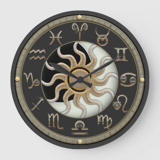 Grande Horloge Ronde Symboles d'astrologie du soleil et de la lune