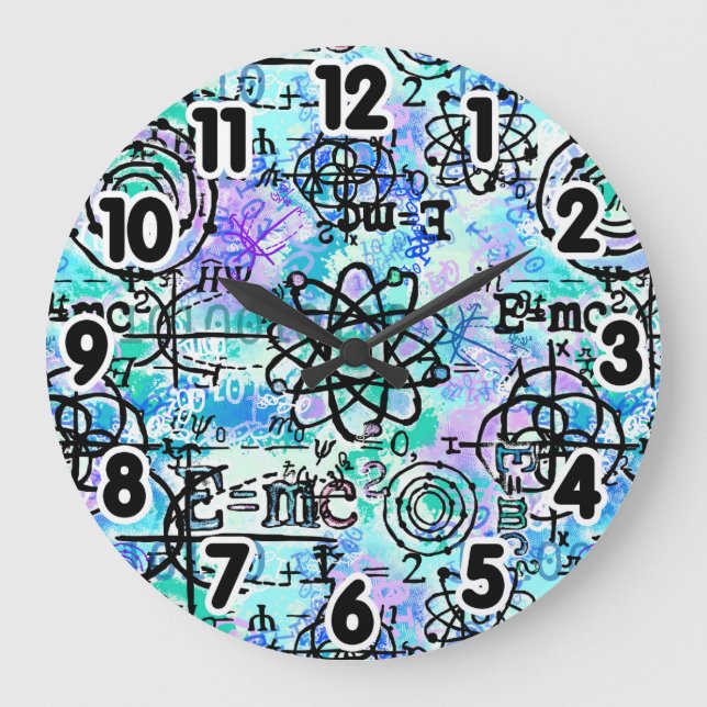 Grande Horloge Ronde Symboles de physique et de mathématiques, Geek (Recto)