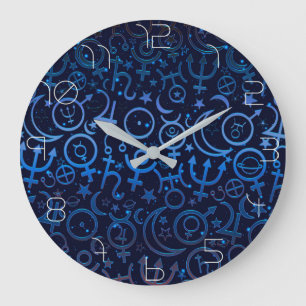 Grande Horloge Ronde Symboles planétaires Bleus Planètes Universelles M