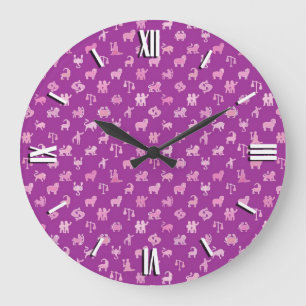 Grande Horloge Ronde Symboles zodiaques, arrière - plan violet moyen