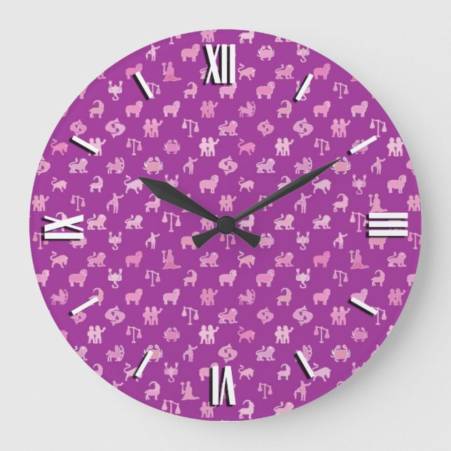 Grande Horloge Ronde Symboles zodiaques, arrière - plan violet moyen (Recto)