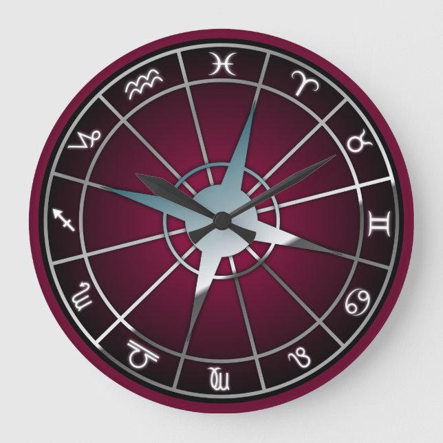 Grande Horloge Ronde Symboles zodiaques Astrologie Signes Horoscope (Recto)