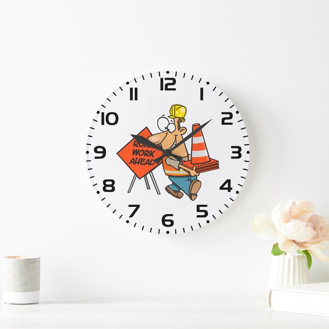 Grande Horloge Ronde Sympathique Travailleur de la construction Route d (Créateur téléchargé)