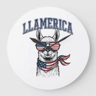 Grande Horloge Ronde T-Shir gravure vintage lama patriotique Llamerica
