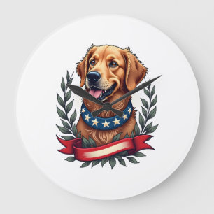 Grande Horloge Ronde T-shirt artistique américain avec Golden Retriever