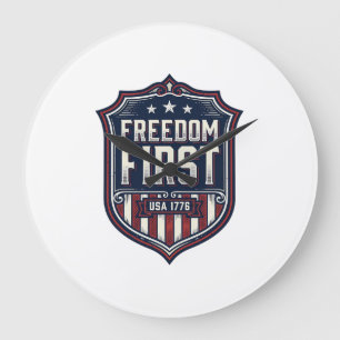 Grande Horloge Ronde T-Shirt Bouclier Patriotique Freedom First USA 177