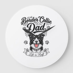 Grande Horloge Ronde T-shirt de conception de papa Border Collie vintag