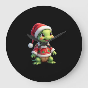 Grande Horloge Ronde T-shirt de Noël Tortue Chapeau de Père Noël Sweate