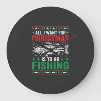 Grande Horloge Ronde T-shirt dégueu de Noël pour la pêche au bass