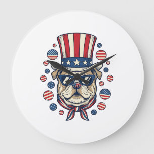 Grande Horloge Ronde T-shirt design avec gravure vintage de bulldog pat