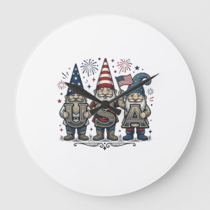 Grande Horloge Ronde T-shirt Gnome Patriotique USA Quatrième Juillet Vi