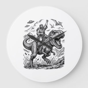 Grande Horloge Ronde T-shirt graphique à motif de cavalier dinosaure gr