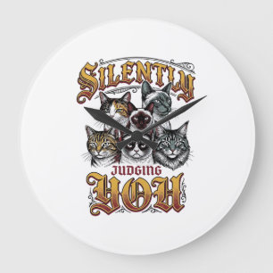 Grande Horloge Ronde T-Shirt Graphique Chat Vintage Vous Jugant Silenci