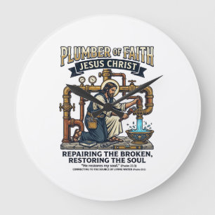 Grande Horloge Ronde T-shirt graphique Jésus Plombier Art chrétien_1