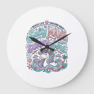 Grande Horloge Ronde T-Shirt Licorne Crinière Salée Âme Ensoleillée Sty