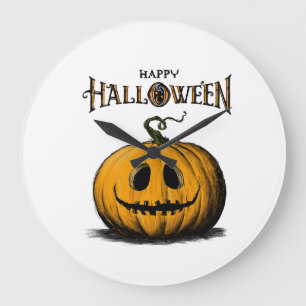 Grande Horloge Ronde T-shirt orange adulte Happy Halloween Jack O'Lante