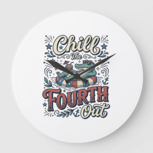 Grande Horloge Ronde T-shirt patriotique Chill The Fourth Out Alligator