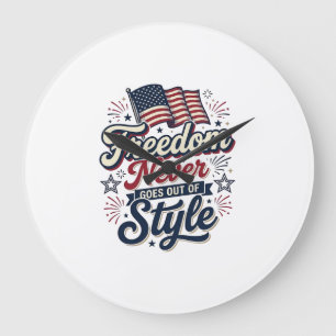 Grande Horloge Ronde T-shirt patriotique Freedom Never Goes Out Of Styl