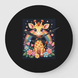 Grande Horloge Ronde T-Shirt pour les amoureux de la girafe