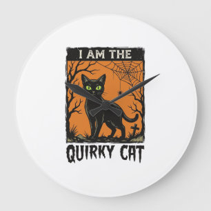 Grande Horloge Ronde T-Shirt Quirky Cat Halloween Gravure Vintage Des