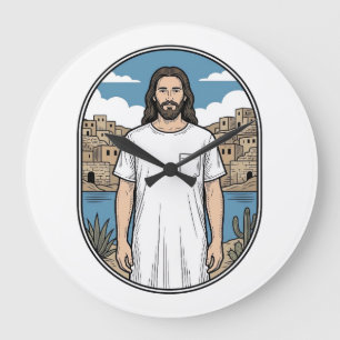 Grande Horloge Ronde T-Shirt Scénique Figure Spirituelle Gravure Vintag