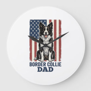 Grande Horloge Ronde T-shirt vintage chien patriote papa Border Collie 
