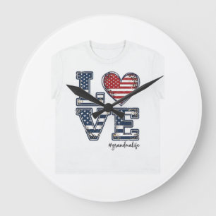 Grande Horloge Ronde T-shirt vintage vie amour grand-mère patriotique D