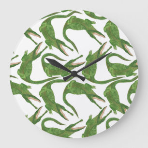 Grande Horloge Ronde Tableau d'aquarelle blanc crocodile