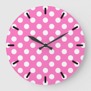 Grande Horloge Ronde Taches blanches sur fond rose
