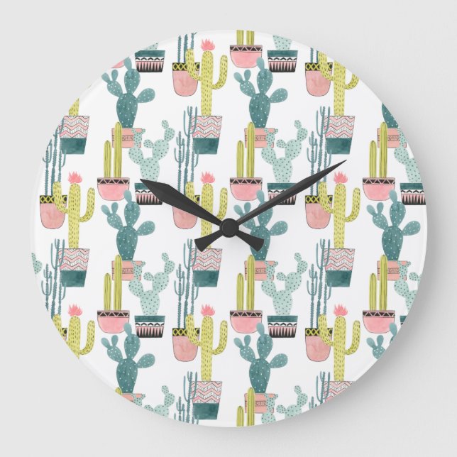 Grande Horloge Ronde Taco à propos d'amour | Motif Cactus (Recto)