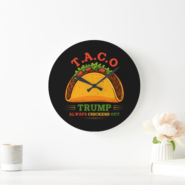 Grande Horloge Ronde Taco Trump chasse toujours les poulets amusants (Maison)