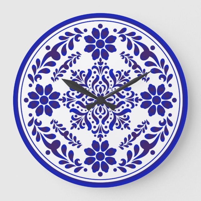 Grande Horloge Ronde Talavera trois bleu et blanc (Recto)