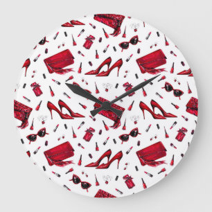 Grande Horloge Ronde talons rouges, motif d'accessoires de mode.