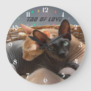 Grande Horloge Ronde Tao of Love - Deux Chats Sphynx Personnalisés
