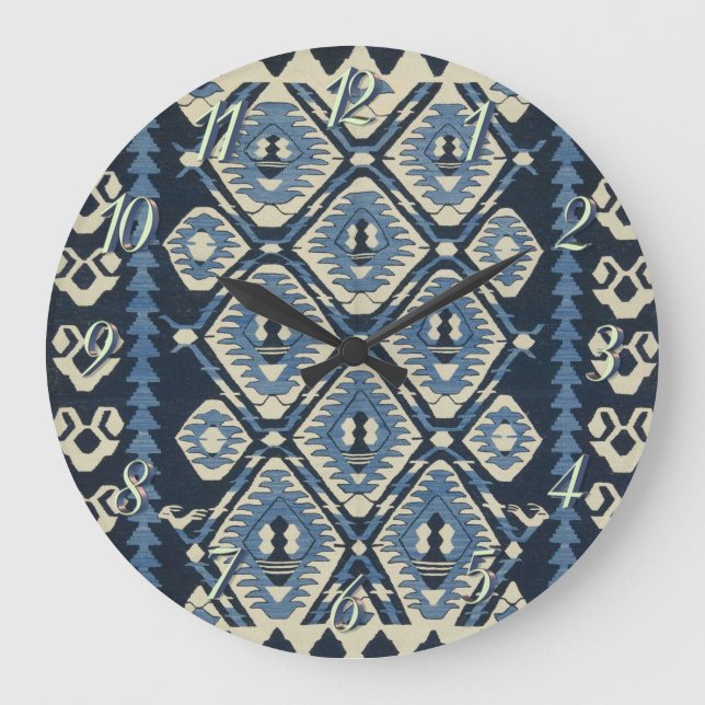 Grande Horloge Ronde Tapis persan turc oriental bleu (Recto)